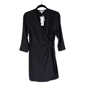 Topshop Black 3/4 mid length Sleeve Wrap Dress with belt detail nwt size 6